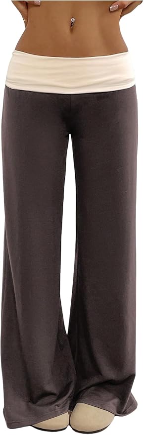 SOLY HUX Women's Sweatpants Color Block Low Rise Fold Over Waist Baggy Wide Leg Pants