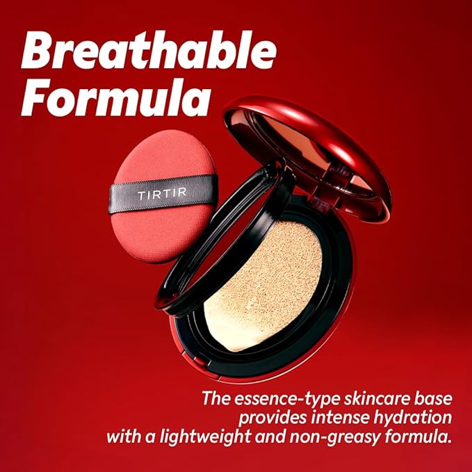 TIRTIR Mask Fit Red Cushion Foundation | Full coverage, Weightless, Skin fit, Satin Glow Finish, Korean Makeup BB Foundation, beauty, Tattoo cover up, Buildable (#33C Hazel, 0.63 Fl Oz)