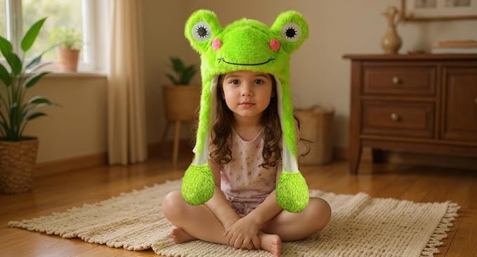 Animal Hat with Ears Moving Jumping Pop Up Beating Hat Plush Holiday Cosplay Dress Up Funny Gift for Kids
