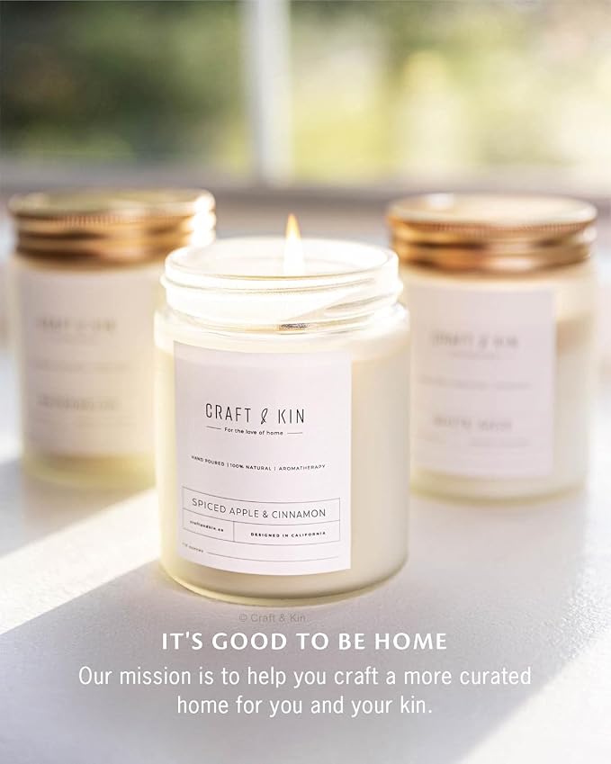 Craft & Kin Premium Apple & Cinnamon Scented Candle – Long Lasting, 45 Hour Burn Time – Luxury Natural Soy Scented Candle with Wood Wick – Room Decor and Aromatherapy – 8 oz