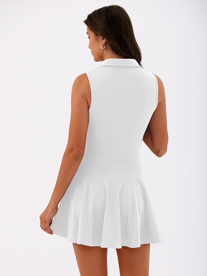 Caracilia Women's 2 Piece Tennis Dress Set-Polo Neck Sleeveless Mini Dresses with Shorts,Golf Casual Workout Athletic Sports