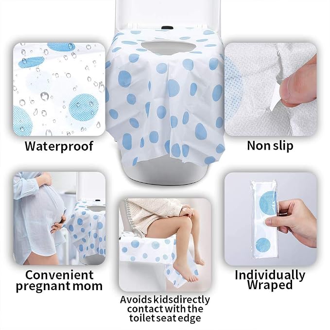Toilet Seat Covers Disposable, Famard Extra Large Portable Potty Seat Covers for Toddlers, Soft and Waterproof Travel Potty Training Seat for Kids with Individually Wrapped, 18 Count (Pack of 1)