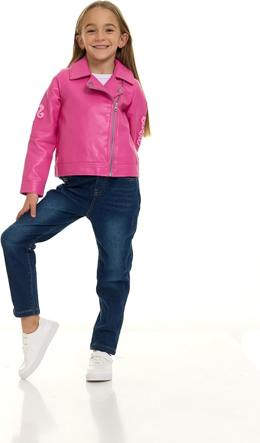 Barbie Girls Pink Faux Leather Jacket Little Kid to Big Kid Sizes (4-14-16)