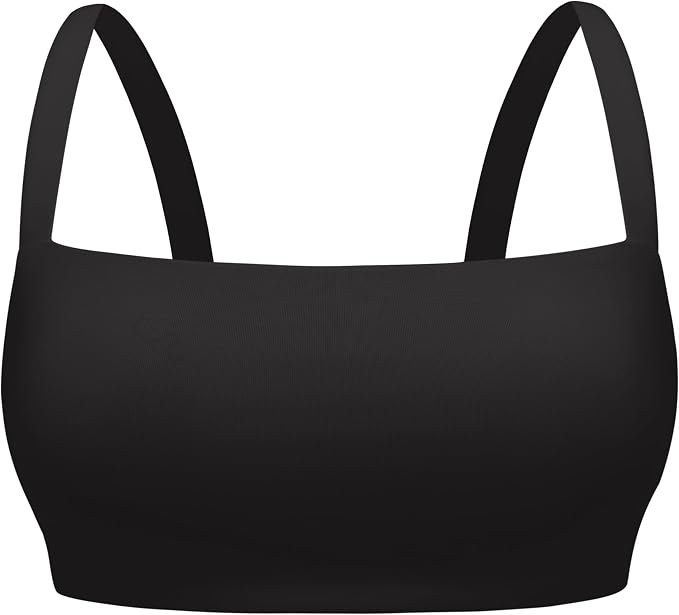 CRZ YOGA Square Neck Bikini Tops for Women - Padded Wide Straps Full Coverage Bathing Suit Swim Bra