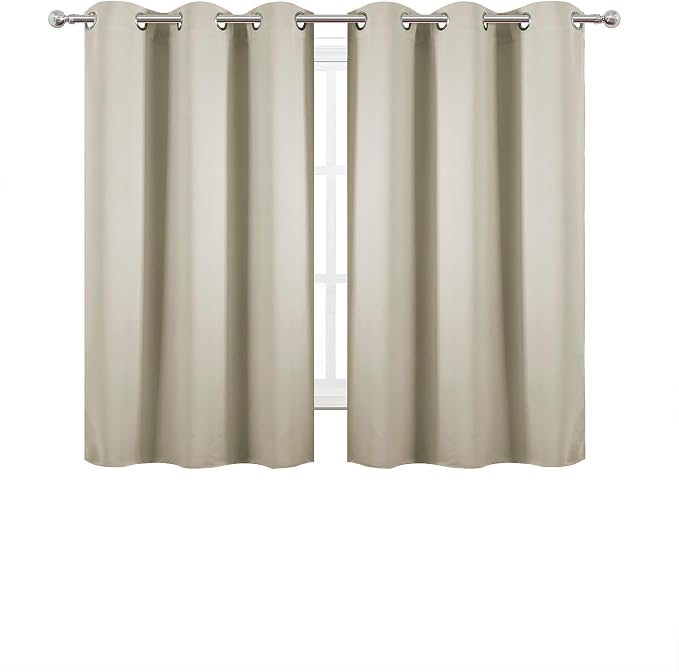 LEMOMO Light Beige Blackout Curtains 34 x 54 Inch Length/Set of 2 Curtain Panels/Thermal Insulated Room Darkening Blackout Curtains for Bedroom