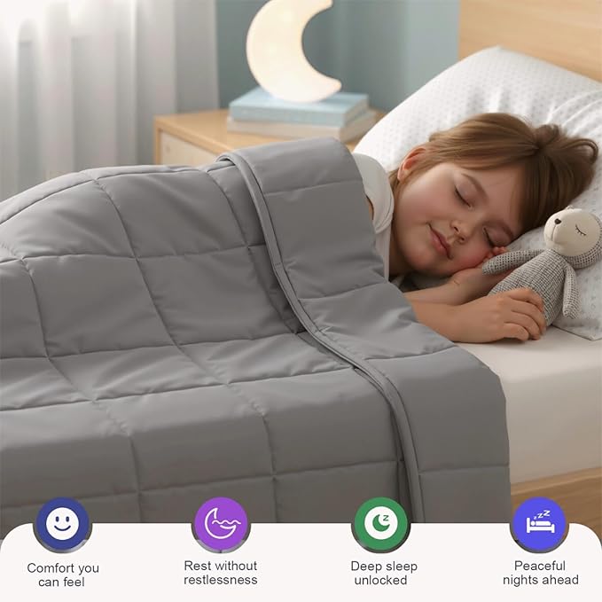 Weighted Blanket -5lbs 41"x60" Cooling Heavy Blanket for 60-80lbs with Premium Glass Beads - Soft Thick Big Blankets for All-Season Sleeping Comfort Breathable