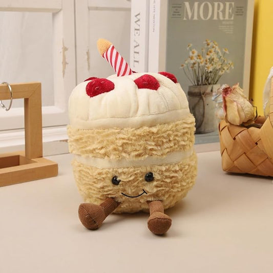 Birthday Cake Plush Toy for Girls, Cute Birthday Plushies Pillow Food Stuffed Animals for Kids 8 Inch