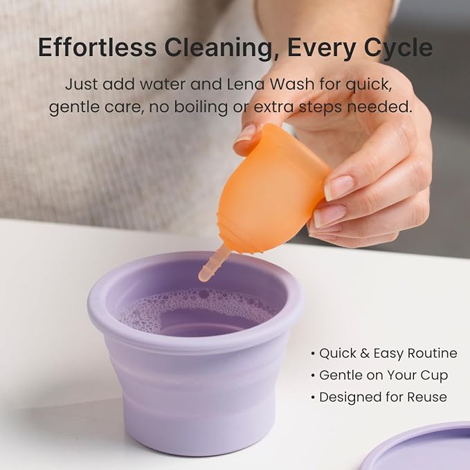 Lena Cleaning Container for Menstrual Cups – Light Purple – Reusable Silicone Cup for Easy Cleaning and Storage | Compact, Microwave-Safe, Travel-Friendly Design for Period Cup & Disc Care