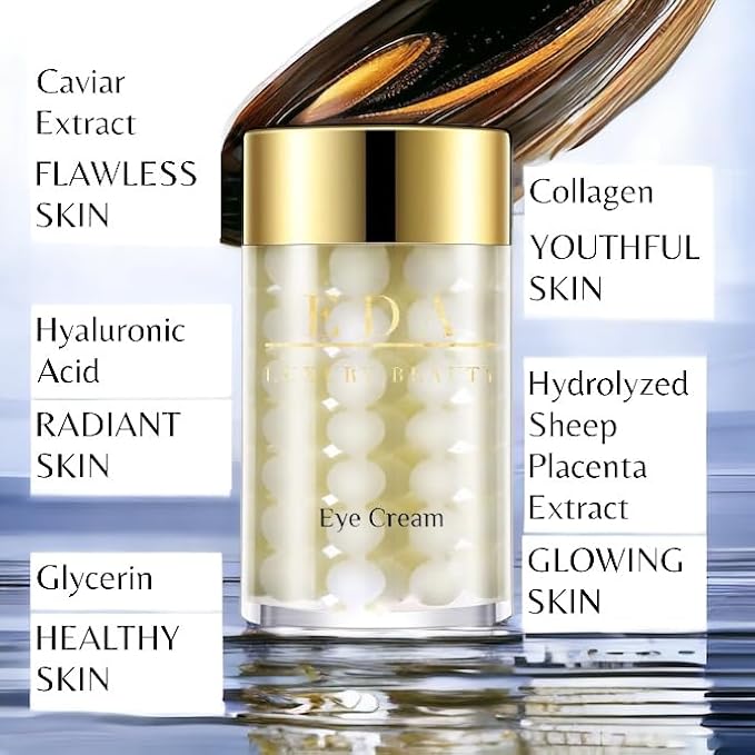 Luxe Diamond Caviar Eye Cream - Anti Aging, Lifting, Firming Crow's Feet, Dark Circles & Under Eyes Puffiness - Day & Night Anti-Wrinkle Collagen Cream - Vegan & Paraben-Free