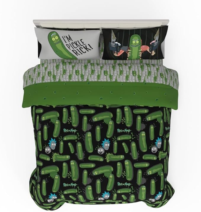 Rick & Morty Bedding 7 Piece Super Soft Cozy Reversible Comforter and Sheet Set with Sham, Queen, (Officially Licensed Product) By Franco