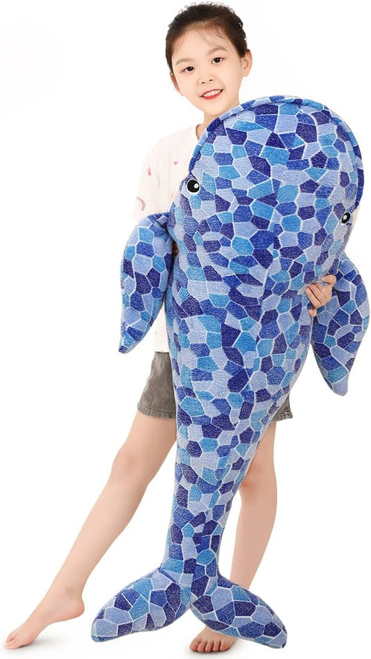 43.3in Plush Humpback Whale Toy, Kids Plush Toy Pillow, Large Blue Whale Stuffed Animals Toy Plushie Fish Gifts (110cm/43.3in)