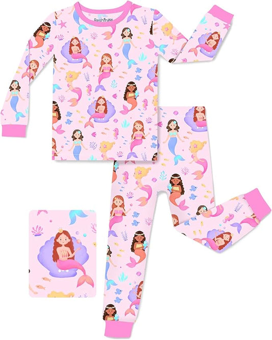 Bamboo Viscose Toddler Girls Kids Pajamas Unicorn Mermaid Pjs Long Sleeve Snug fit 12M-8Y 2pcs Soft Jammies