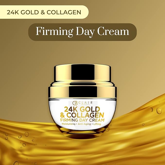 Clear Beauty 24K Gold & Collagen Face Moisturizer - Dermatologist Tested, Anti Aging, Korean Skin Care - Hydrates, Firms, Smooths For Youthful Skin - Vegan, Clean Beauty - Duo Pack
