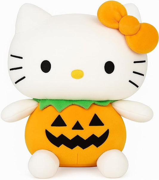 7-Inch Halloween Pumpkin Cat Plush, Soft and Cute Kitty Stuffed Animal, Adorable Halloween Decoration and Gift (White)