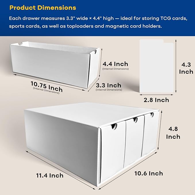 Fageverld Trading Card Storage Box, Top Loaders Storage Box with 40 Dividers, Cardboard Toploader Card Boxes for Sports Card, Baseball, MTG, TCG, Playing Cards, 6 Drawer