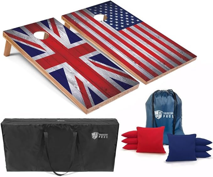 Tailgating Pros Regulation Cornhole Boards Flag Set - Includes 8 Bean Bags, Carrying Cases, and 4'x2' Corn Hole Toss Game