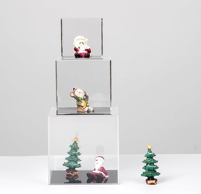 Clear Acrylic Boxes for Collectibles Display, Removable Countertop Storage Box Cube Organizer Stand Riser, Dustproof Protection Showcase for Crystals Minerals Slab Fossil Coral, 3x3x3Inch