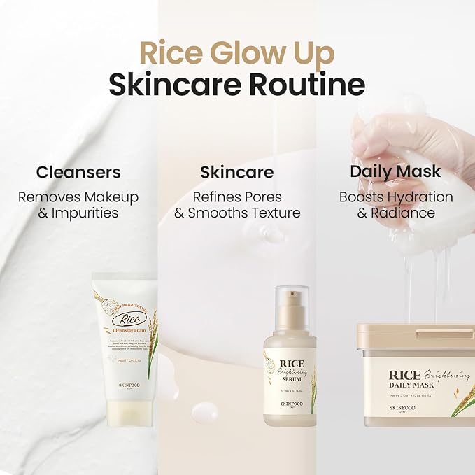SKINFOOD Rice Daily Cleansing Foam 150ml - Delicate, Fine, and Smooth Brightening Cleansing with Fermented White Rice Ingredients - Firming Bubble Facial Foam Cleanser - For Men and Women (5.07 fl. oz.)