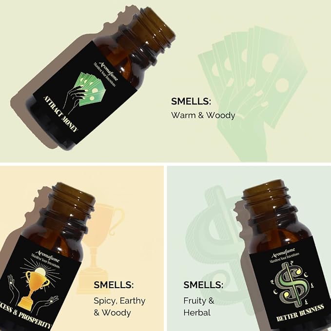 Attract Money, Success & Prosperity, Better Business Herbal Oil Diffuser Blends by Aromafume | 3 x 10ml/0.33 fl oz| Aromatherapy Oils for Manifestation & Mindfulness | Non-Toxic, Vegan, Cruelty-Free