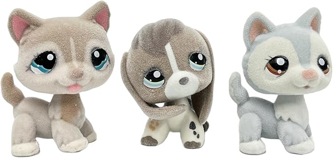 3pcs/Set Custom Flocked Pet Shop Toys Short Hair Cat Kitten Collie Great Dane Cocker Spaniel Dachshund Puppy Dog OOAK Compatible with LPS (#1012 and #2207 and #1930)
