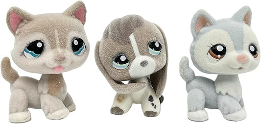 3pcs/Set Custom Flocked Pet Shop Toys Short Hair Cat Kitten Collie Great Dane Cocker Spaniel Dachshund Puppy Dog OOAK Compatible with LPS (#1012 and #2207 and #1930)