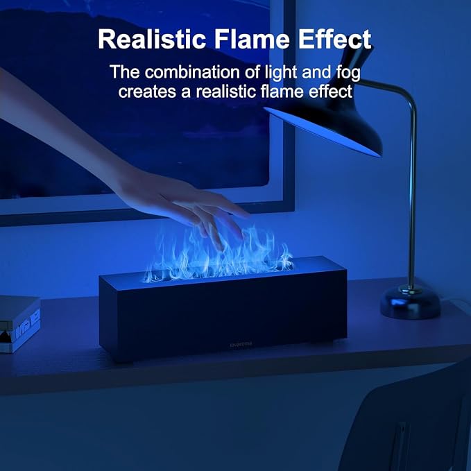 Flame Diffuser for Essential Oils - 200ml Ultrasonic Aroma Diffusers with 7 Color Flame Light Aromatherapy Diffuser & Cool Mist Humidifier for Home, Office, Bedroom, Type-c Cable, Auto-Off Protection