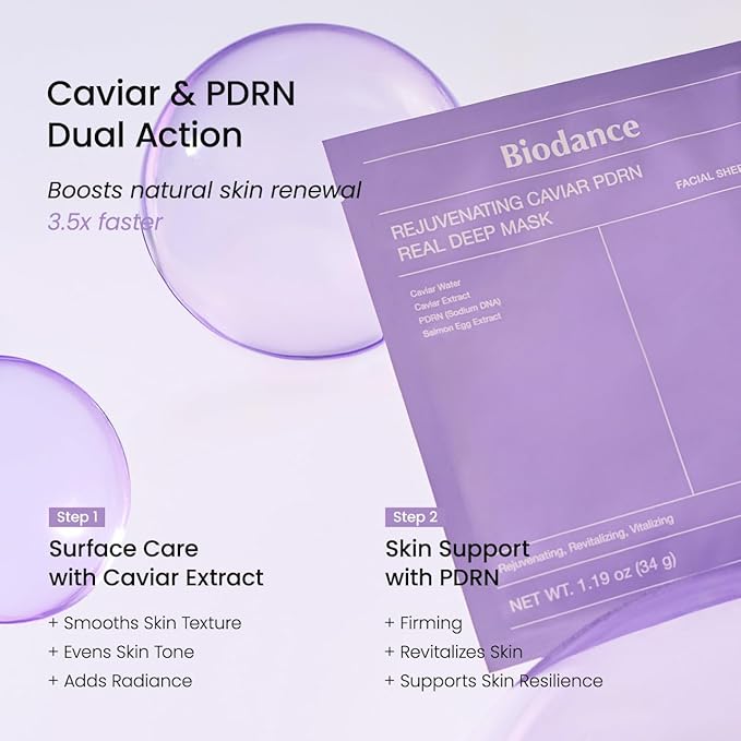 BIODANCE Rejuvenating Caviar PDRN Real Deep Mask, Overnight Hydrogel Mask, Skin Firming, Radiance, Enhancing Skin Recovery, Korean Skin Care, Valentines Day Gifts for Her | 1.19oz(34g) x 4ea