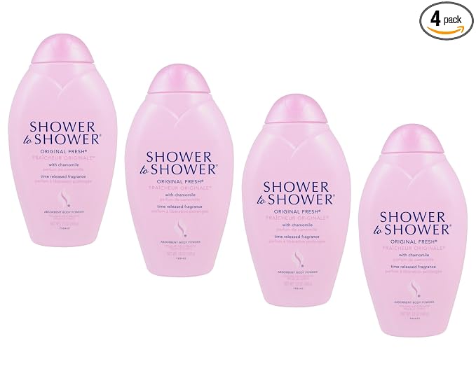 Shower to Shower Original Fresh Body Powder with Chamomile for Men & Women, Talc Free, Sweat Absorbing, Prevents Chafing & Odor, Deodorizing, 13 OZ (Pack of 4)