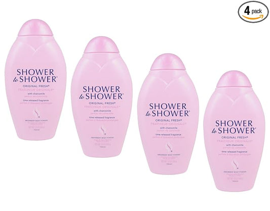 Shower to Shower Original Fresh Body Powder with Chamomile for Men & Women, Talc Free, Sweat Absorbing, Prevents Chafing & Odor, Deodorizing, 13 OZ (Pack of 4)