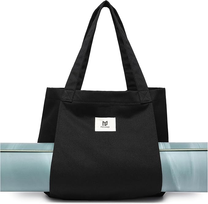 Moyaqi Canvas Tote Bag with Yoga Mat Carrier Pocket Carryall Shoulder Bag for Office, Workout, Pilates, Travel, Beach and Gym