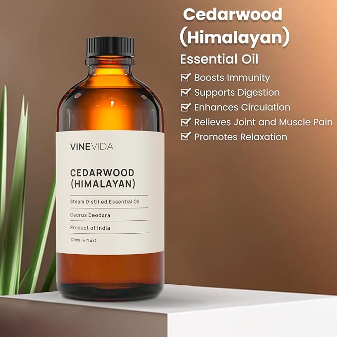 VINEVIDA Cedarwood Himalayan Essential Oil 4 oz - Undiluted Cedarwood Oil 4 oz - Cedarwood Candle Oil Scent - DIY Candle Scents for Candlemaking - Bulk Essential Oil for Soap Making