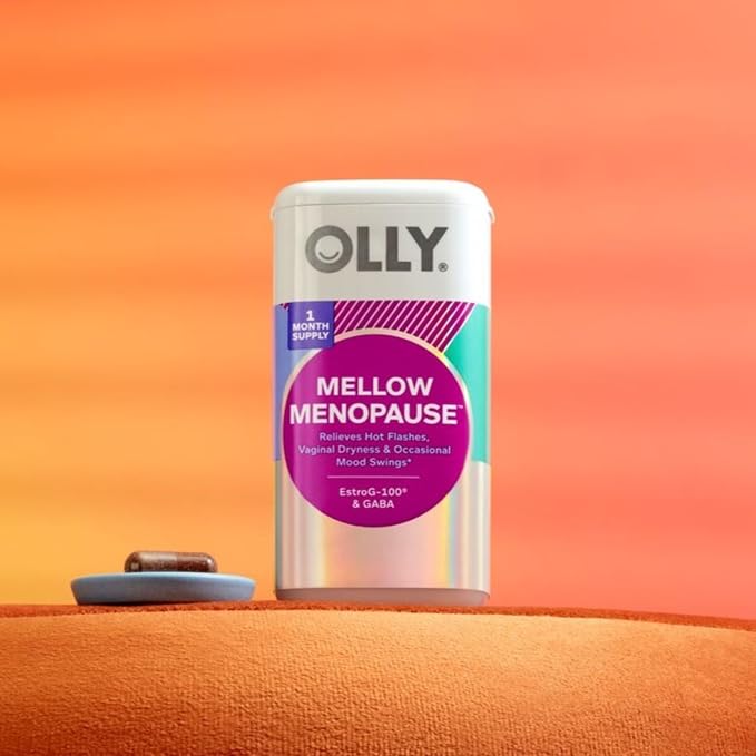 OLLY Mellow Menopause Supplements for Women, Supports Hot Flashes, Vaginal Dryness & Occasional Mood Swings,* Estro-G100®, GABA, Vegan Capsules, 1 Month Supply - 30 Count (Pack of 2)