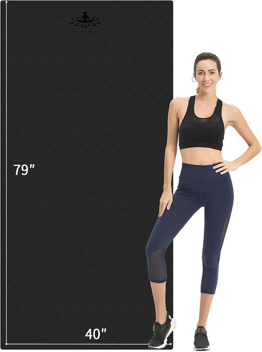 Hatha Yoga Extra Long TPE Yoga Mat 79" x 40" x 1/2" Thick Non-slip Exercise Mat for Home Gym Use, Yoga, Pilates, Fitness & Workouts