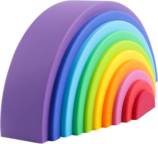 BLUE GINKGO Silicone Rainbow Stacker - Montessori Nesting Puzzle | Kids and Toddler | Stacking Sensory Toys - 10 Layers (Vibrant)