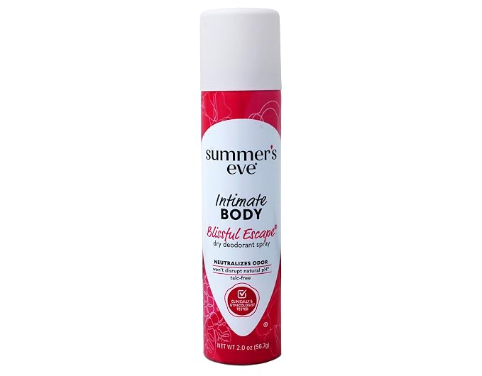 Summer’s Eve Blissful Escape Feminine Dry Spray Deodorant, Daily Intimate Body Spray, Neutralizes Odor, pH Balanced, Talc Free, Gentle Fresh Scent, 2 Ounce (Pack of 4)