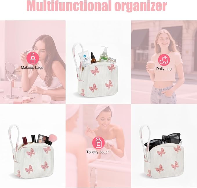 Small Makeup Bag | Discreet Period Bag Pad Pouch for Purse| Sanitary Napkin Storage & Tampon Holder for Travel(Bow pink)