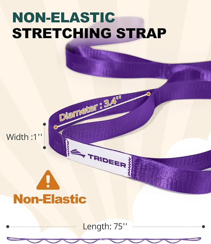 Trideer Non-Elastic Stretching Strap with Loops for Physical Therapy & Rehab, Knee Hip Leg ROM Post-Surgery, Yoga Strap for Stretching, Leg Lifter Strap Mobility Aid, Hamstring Calf Back