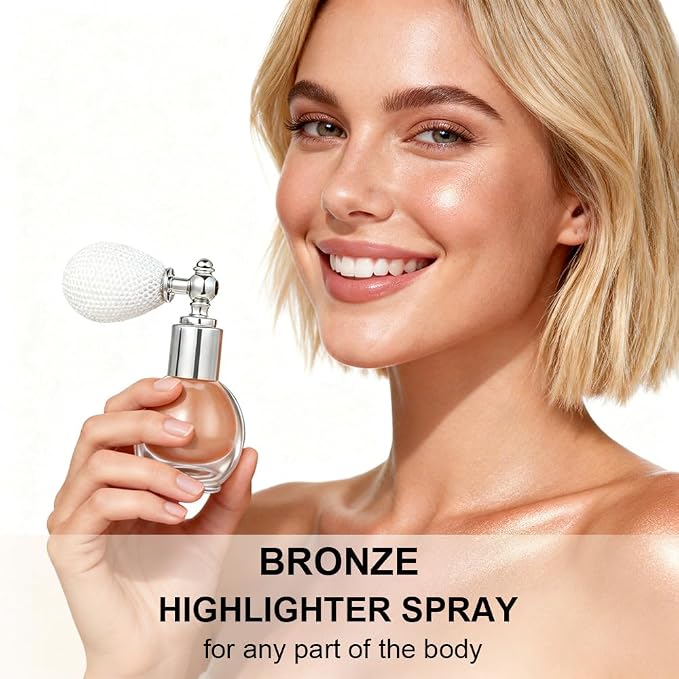 Bronze Face and Body Highlighter Spray for Skin Natural Glow Makeup, 0.14oz | High Gloss Powder, Waterproof Shimmer Spray for Women Mardi Gras Singer Concert Music Rave Festival Outfits Accessories