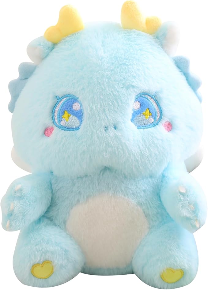 MUPI Cute Dragon Plush Toy Kawaii Stuffed Animals Soft Dinosaur Plush Pillows for Girls Boys Kids Adults, Blue (11 Inch)