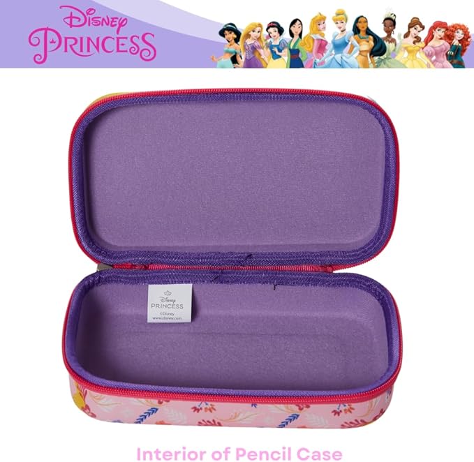 Innovative Designs Disney Princess Pencil Case Set with Stickers and Gel Pens for Kids, Molded with Zip Closure