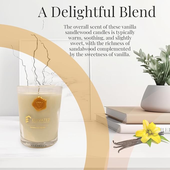 Elevated Scent[d] for Success Vanilla Sandalwood Candle | Long Lasting Candles for Aromatherapy | 9.1oz Large Candle Jar with Up to 70 Hours Burn Time