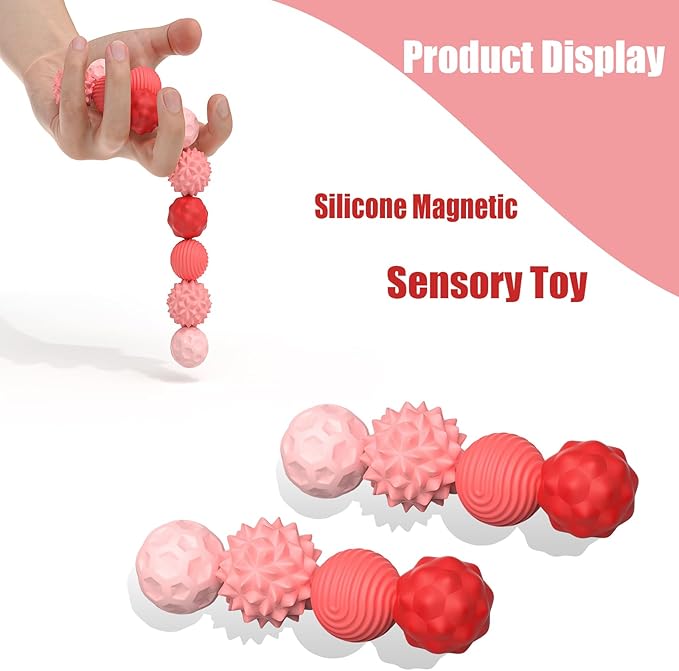 Large Magnetic Sensory Fidget Ball Toy, 8Pcs Silicone Sensory Stress Relief Toys for Adults, Teens with Autism, ADHD, Anxiety, Stocking Stuffers for Women Men Teen Gift (Red, Large)