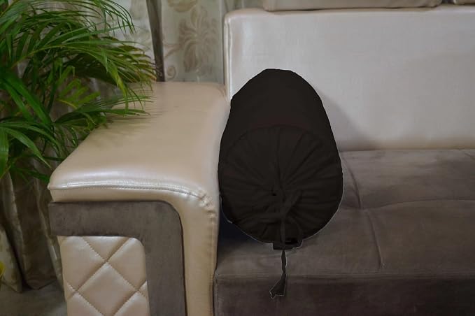 Cylindrical Pillow Bolster Cover Cervical Neck Roll Cotton Pillowcase with Drawstring Closure Neck Cushion Cover 6" x 18" (15 x 45 cm) Brown