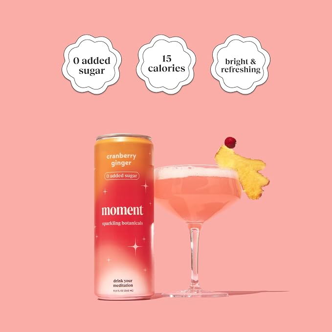 Moment Adaptogen Drink (Shark Tank) - Calm, Clarity & Relaxation with L-Theanine & Ashwagandha - Non Alcoholic Drinks for Adults - Sparkling Botanical Soda - 0 Sugar 0 Caffeine - 12 Pack 11.5 fl oz