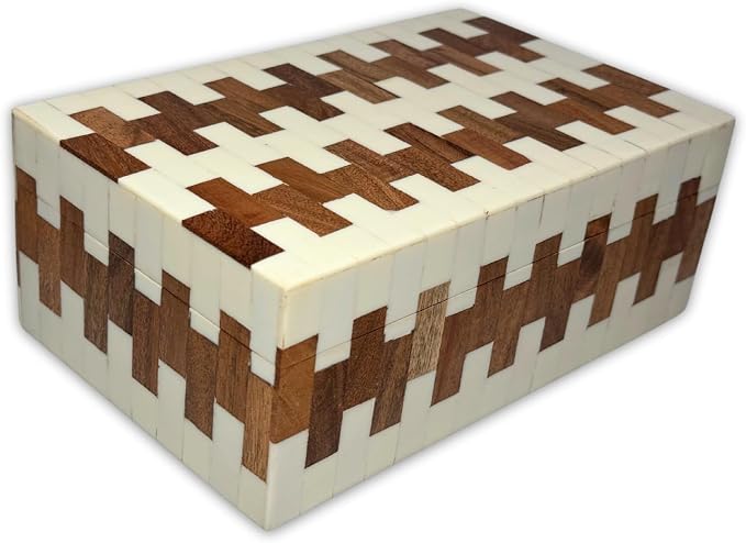 Perilla Home ﻿Home Decor Decorative Storage Wooden Box Small Wooden Organizer Tool Stash Card Craft Trinket Memory Keepsake Jewelry Box for Men and Women, Ticino, Gifts For All, Off White & Brown