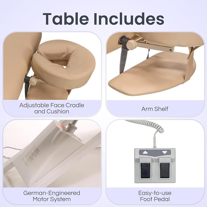 Electric Lift Back Massage, Spa, and Treatment Table | Adjustable Height and Backrest | ADA Compliant | 2 Year Warranty | Foot Control
