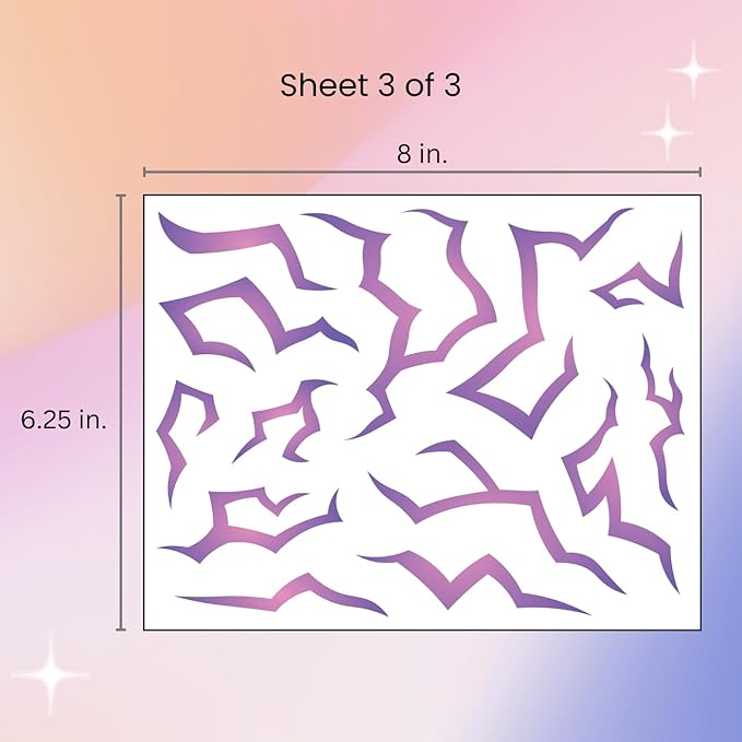 UV Glow Pattern Temporary Tattoos | 3 Sheets Purple Demon Energy Pattern | Blacklight Activated Neon Blue | Hunter Cosplay | Fake Tat Stickers | Kpop Birthday, Glow Party, RPD, Halloween