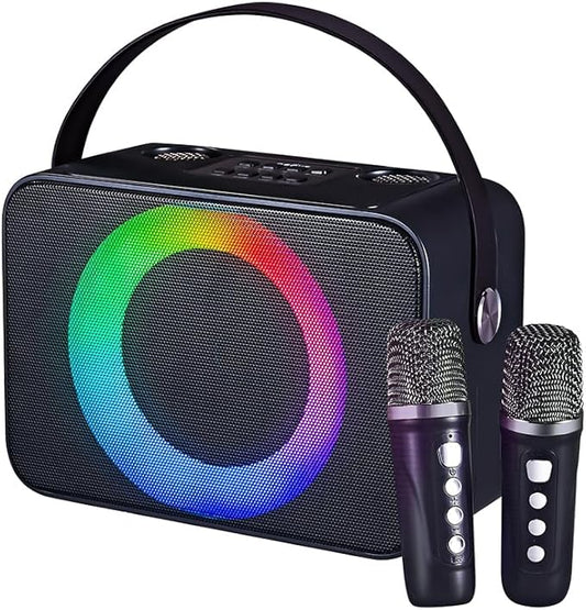 Karaoke Machine for Kids Portable Karaoke Speaker with 2 Wireless Microphones, USB/TF Card Compatible,PA System, mini Karaoke Machine for Family Gatherings/Meeting/Outdoor Activities (Black)