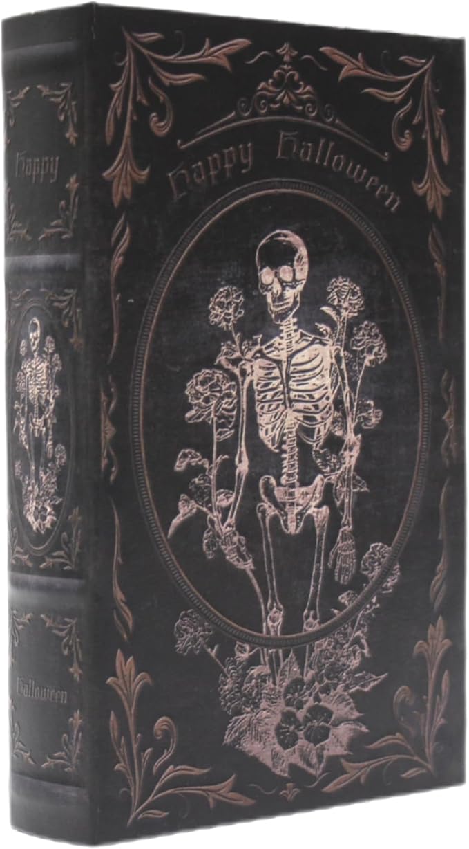 Decorative Vintage Book Shaped Trinket Storage Box | Halloween Skull Embossed Pattern,Halloween Decoration Faux Book Boxes,Gothic Style Decorated Storage Box