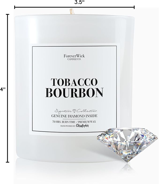 Foreverwick Tobacco Bourbon Diamond Candle | Scented Jar Candle | Premium Natural Soy Wax | Strong Scented Candles for Decor | 14 oz & 70 Hours Burning Time